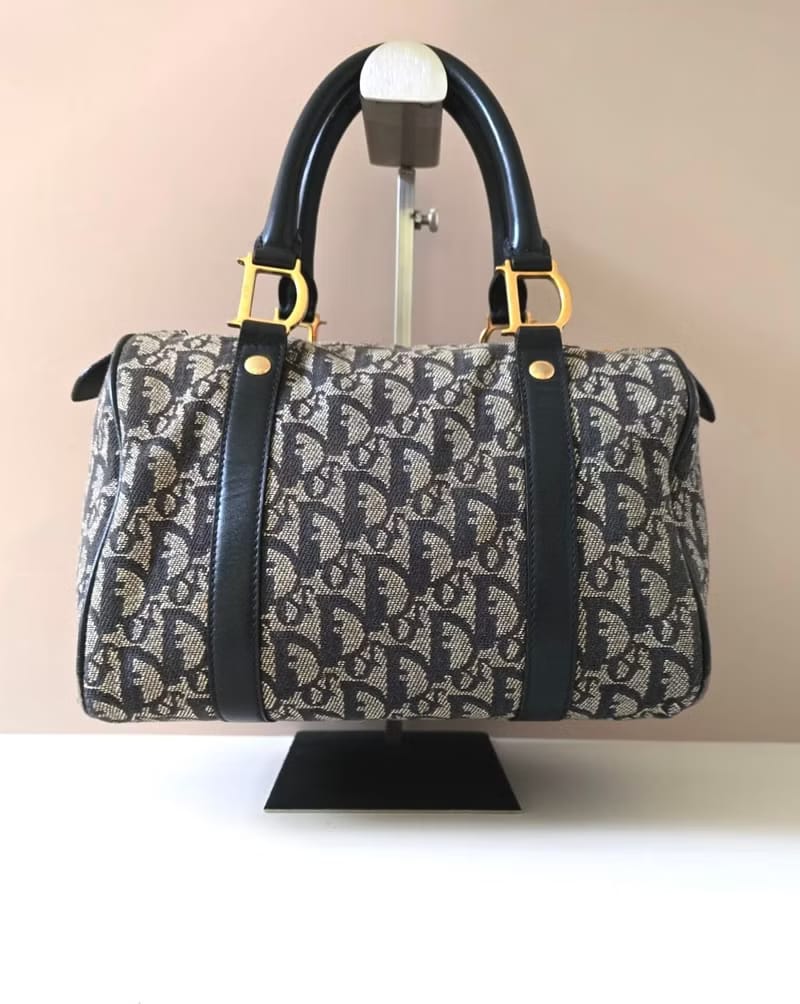 Dior black and blue monogram Boston handbag