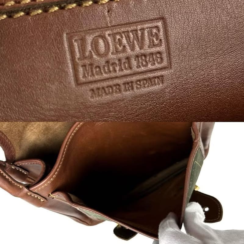 Loewe 稀有橄欖綠拼皮Anagram雙扣包/側背包/斜背包/單肩包
