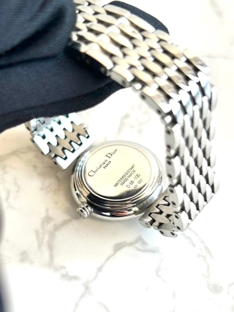 Dior灰銀色蜂巢圓盤手錶/古董錶