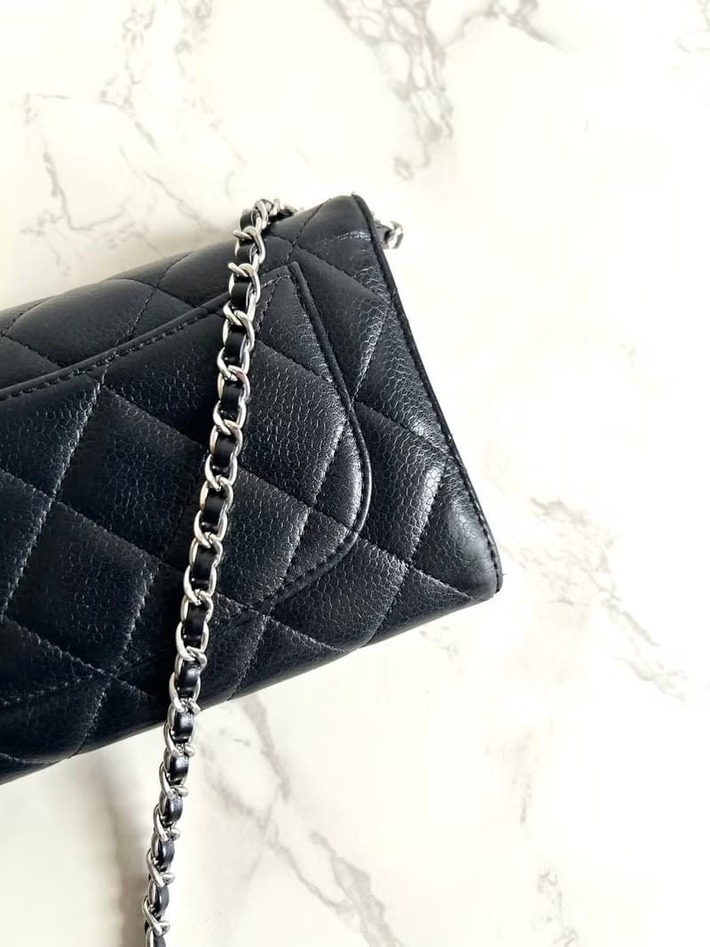 Second-hand Chanel black caviar leather WOC shoulder bag/crossbody bag/long wallet/shoulder bag