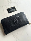 Chanel Black and Gold Caviar Leather Long Wallet/Purse/Wallet