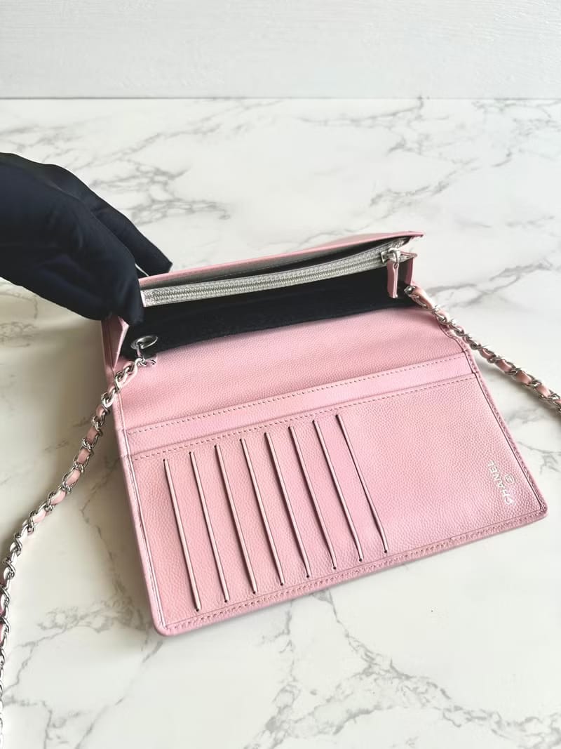 Chanel Pink Caviar Leather WOC Long Wallet/Shoulder Bag/Crossbody Bag