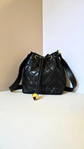 Chanel Vintage Black Matelassé Gold Ball Bucket Bag / Shoulder Bag / Crossbody Bag