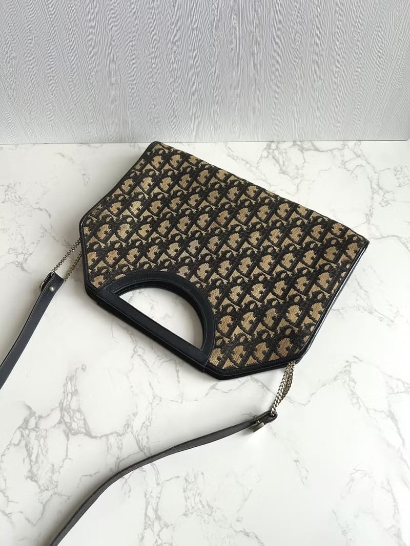 Dior dark blue monogram dual-use crossbody bag/handbag tote bag