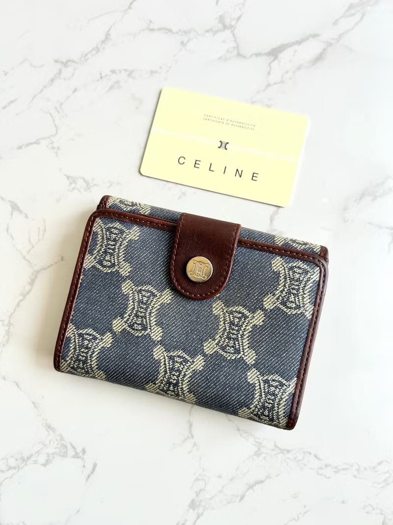 Celine 牛仔藍凱旋門短夾/銀包