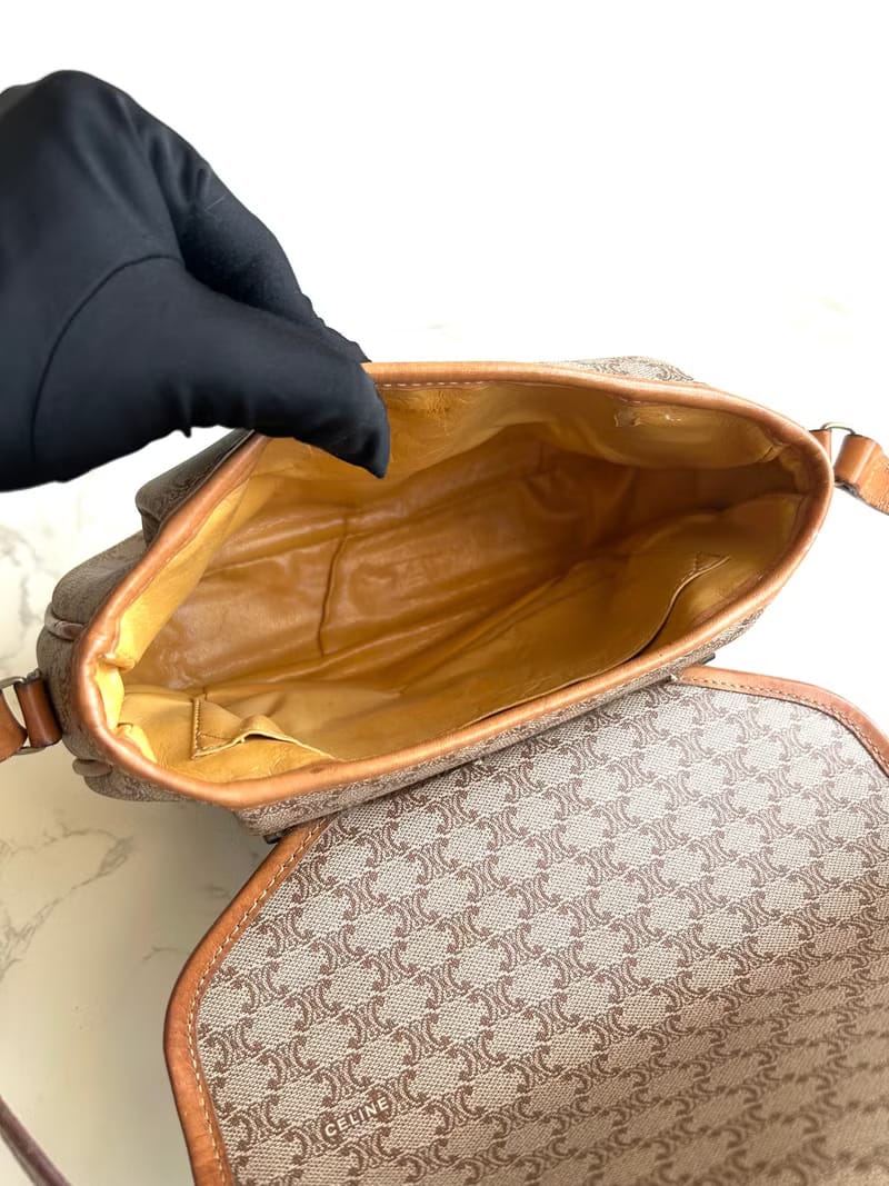 Celine米色老花凱旋門元寶包/斜背包/單肩包/側背包