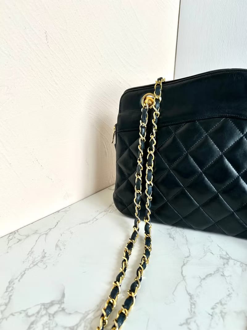 Rare Chanel Black Matelassé Streamlined Chain Bag/Shoulder Bag