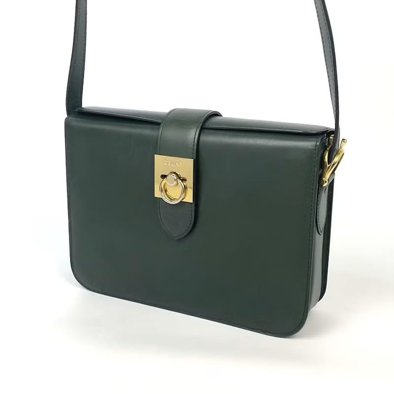Celine gold ring buckle leather antique box shoulder bag/side bag/oblique bag