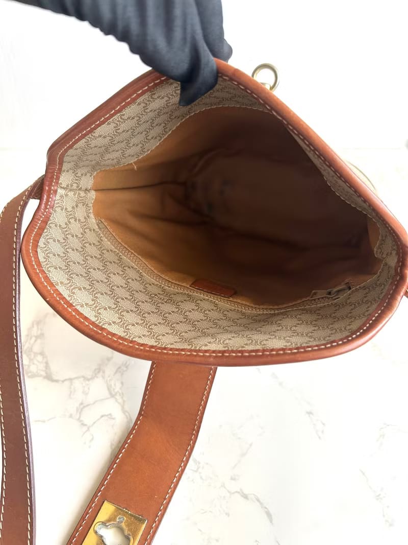 Celine Rare Vintage Monogram Gold Buckle Shoulder Bag