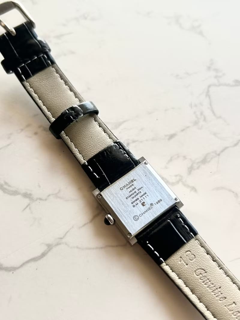 Chanel Mademoiselle Rare Black and Silver White Dial Roman Numeral Vintage Watch