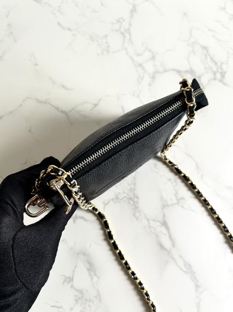 稀有中古二手Chanel黑色魚子醬皮革手袋側背包/斜背包/單肩包