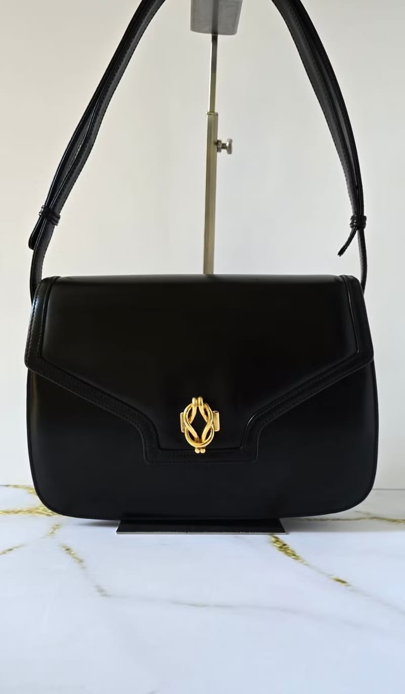 Gucci 雙麻花旋轉扣黑金翻蓋包/斜背包/側背包/單肩包