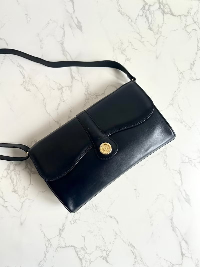Celine Black and Gold Carriage Badge Saddle Crossbody/Shoulder Bag