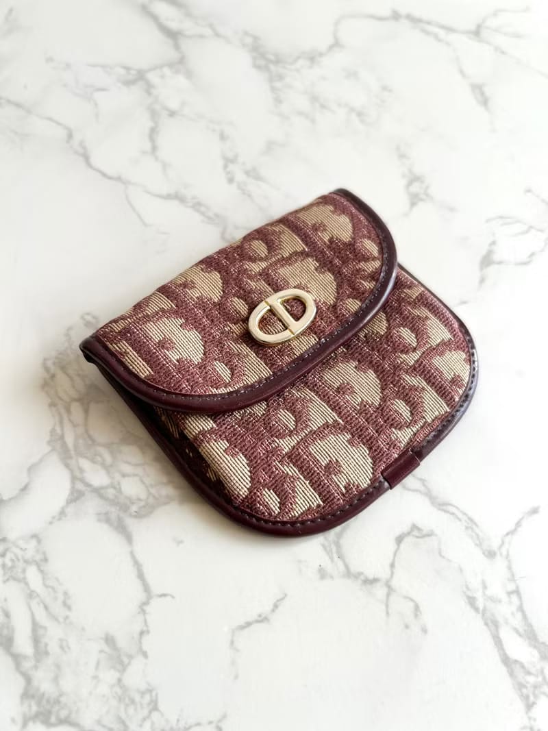 Dior burgundy old flower wallet/coin purse/storage bag/mouth gold bag