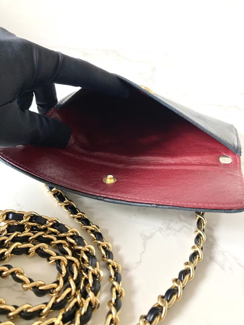 Chanel黑色小羊皮革斜背包/單肩包/側背包