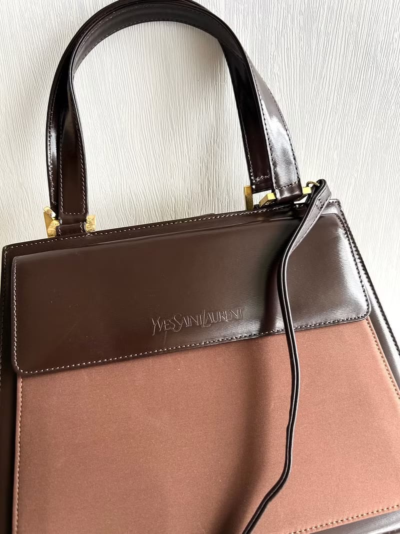 YSL Saint Laurent 拼色皮革凱莉包/斜背包/單肩包/側背包