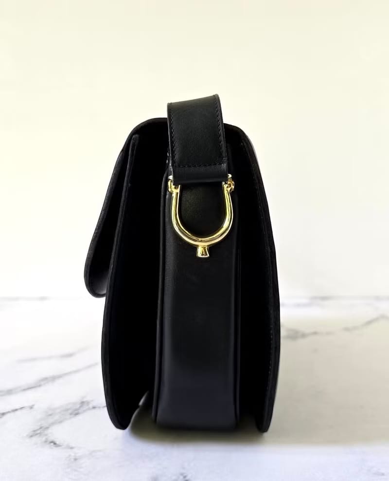 Celine Black and Gold Horse Carriage Buckle Bag / Shoulder Bag / Crossbody Bag