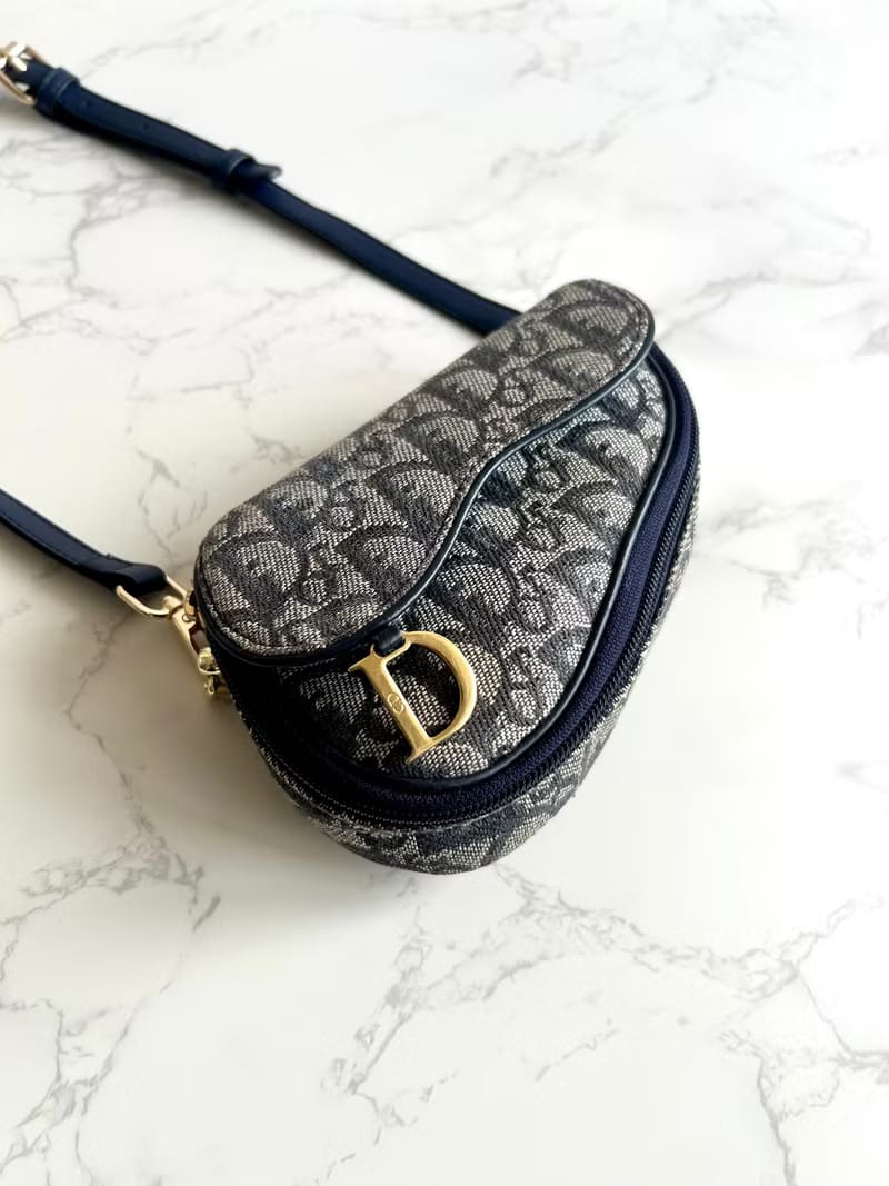 Dior深藍老花馬鞍包/單肩包/側背包/斜背包