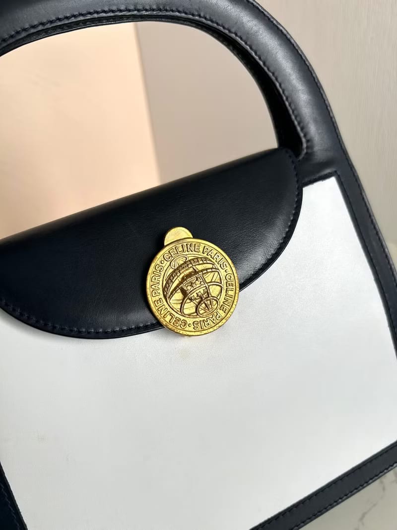 Celine星球金幣黑白色凱莉包/手提包