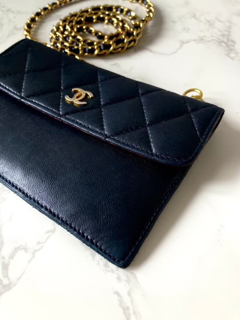 Chanel黑色小羊皮革斜背包/單肩包/側背包