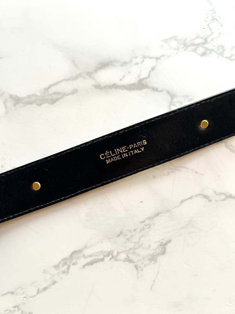 Celine 黑色金馬車皮革腰帶/女裝皮帶