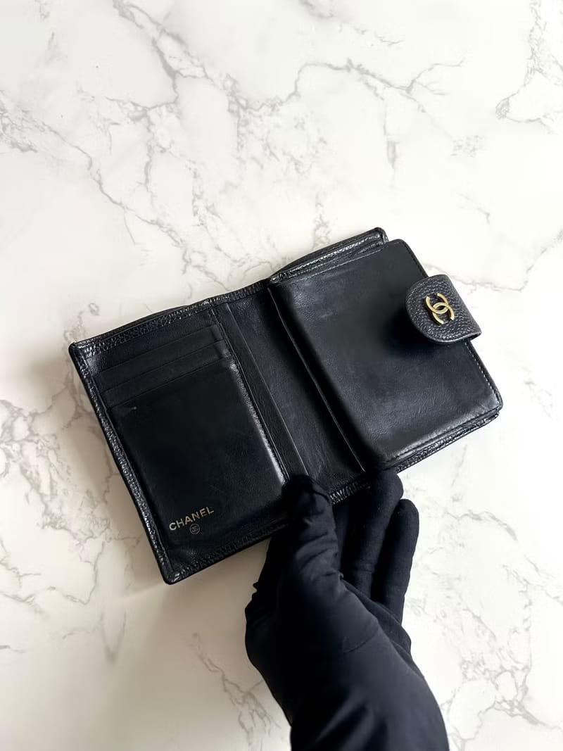 Chanel Black Caviar Leather Medium Wallet/Bifold Wallet/Wallet/Short Wallet
