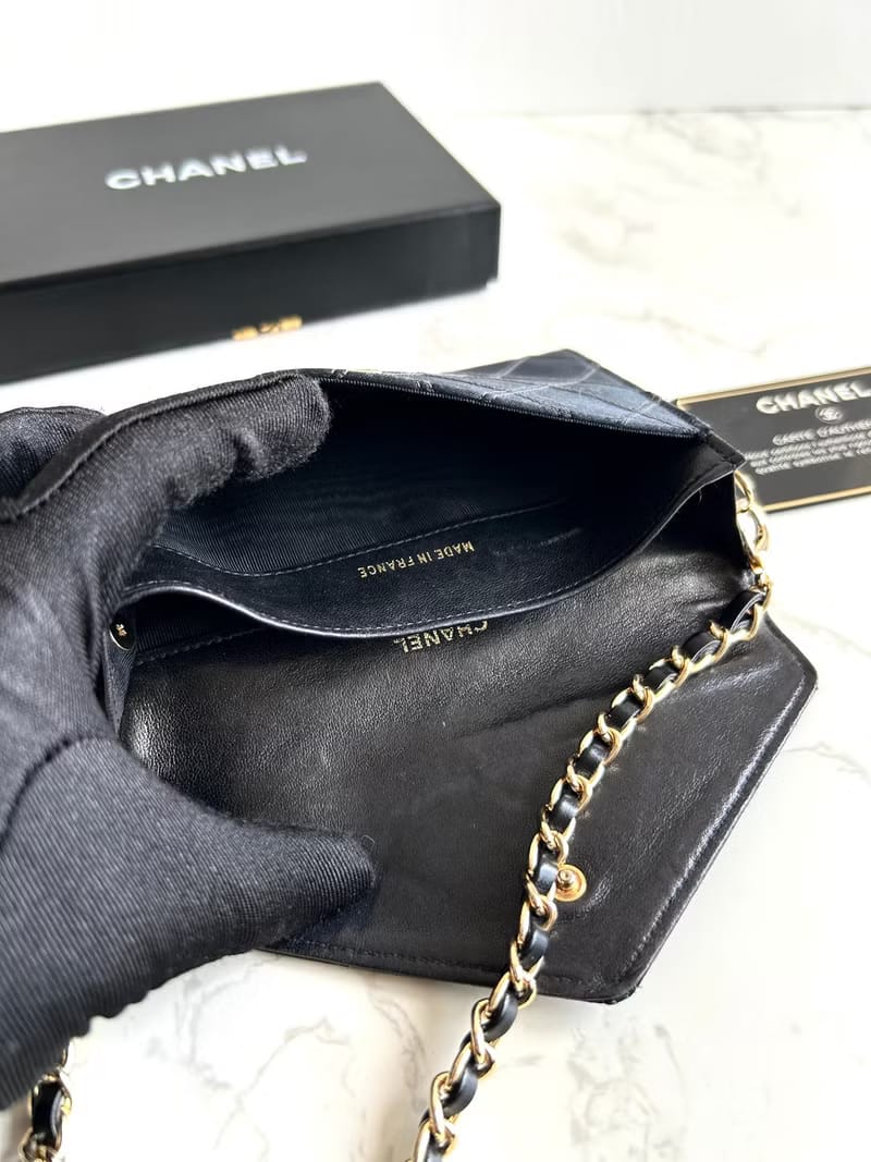 Chanel 黑色絲絹水鑽斜背包/單肩包/側背包