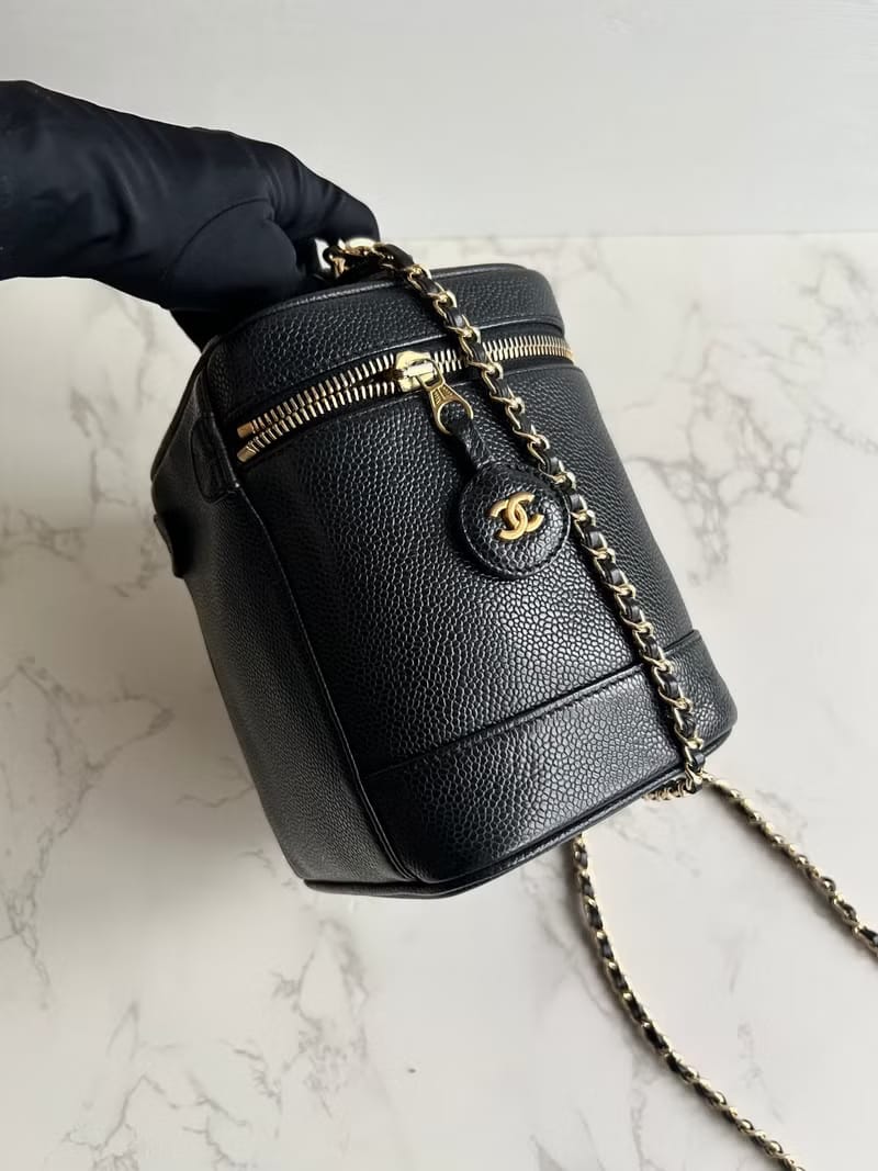 Chanel黑色魚子醬化妝盒子包/斜背包/側背包/單肩包