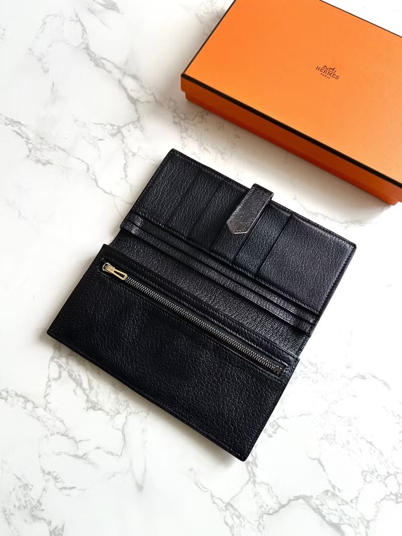 Hermes Black Gold Bearn Long Wallet/Wallet/Purse