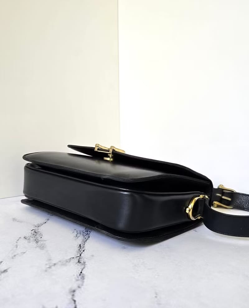 Celine Black and Gold Horse Carriage Buckle Bag / Shoulder Bag / Crossbody Bag