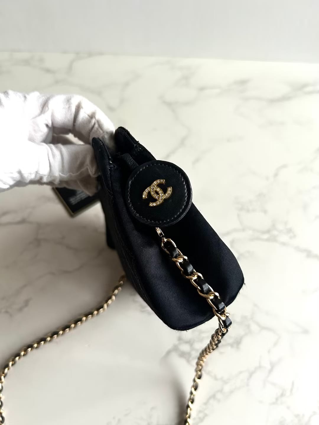 Chanel Black Silk Rhinestone Crossbody/Shoulder Bag