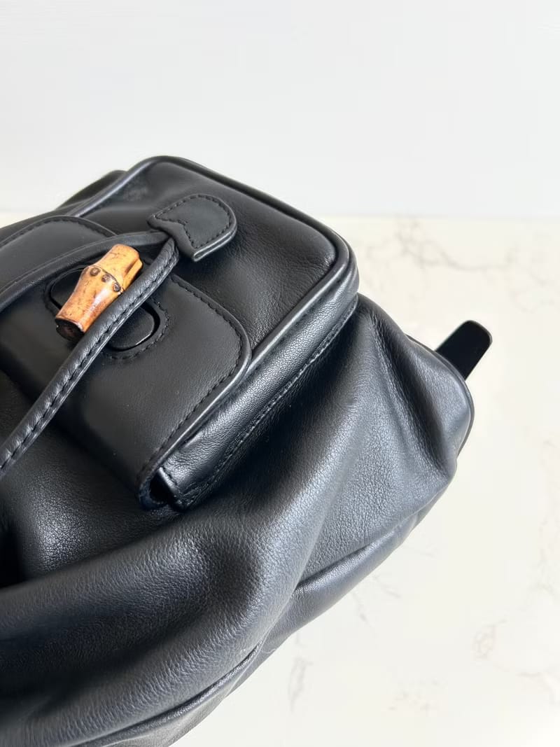 Gucci中古竹節黑色皮革後背包/背囊/雙肩包