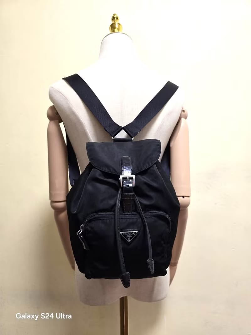 Prada black silver label nylon backpack/backpack/rucksack