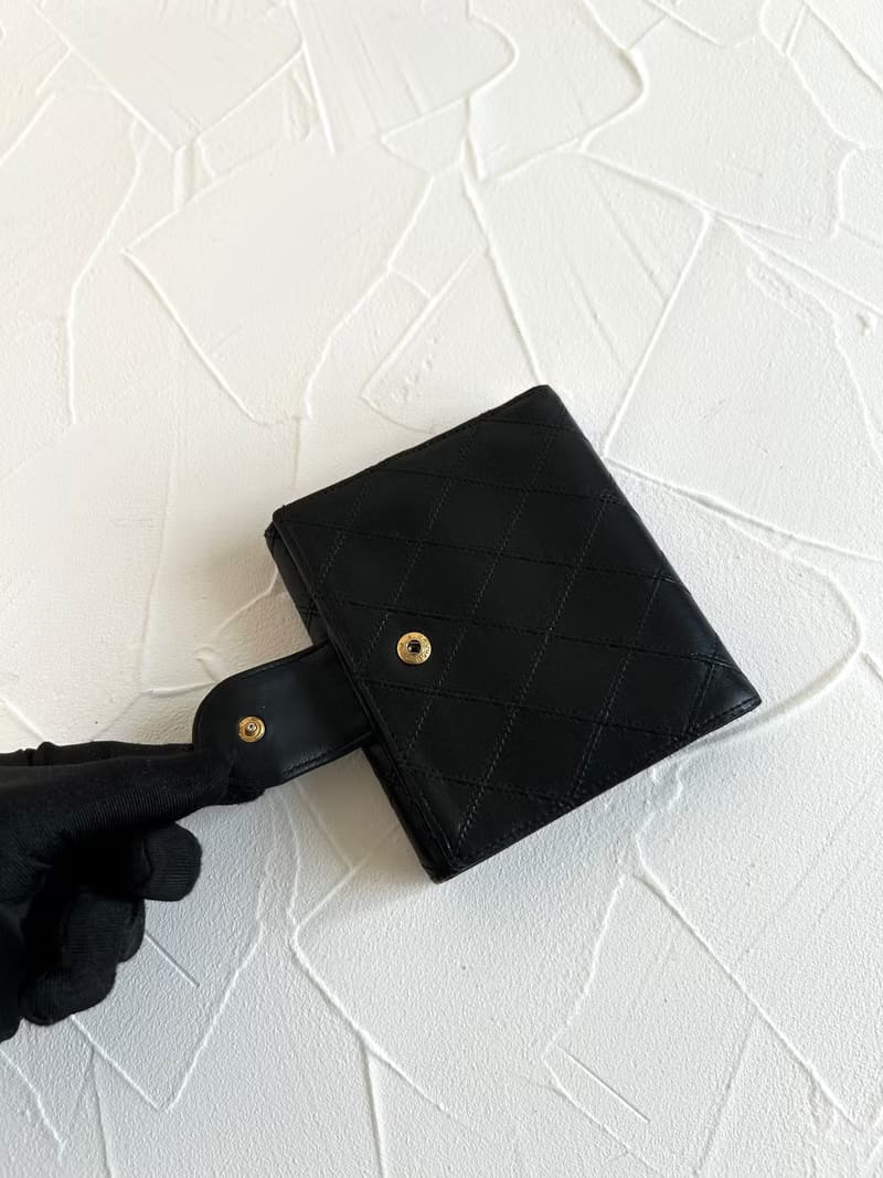 中古二手Chanel雙面小羊皮革黑色短夾小銀包零錢手袋