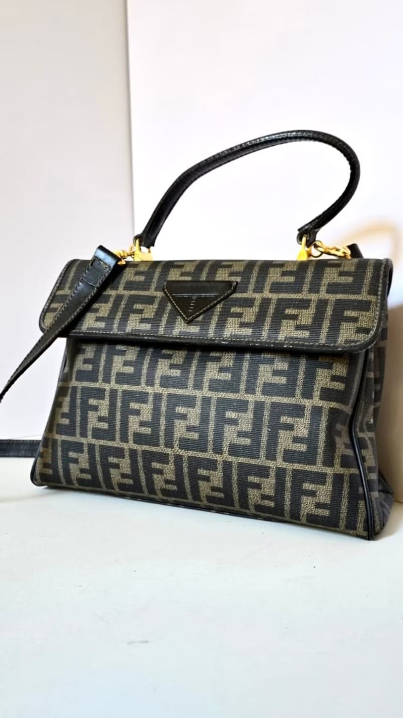 Fendi 黑咖啡色Zucca Two-way Kelly/單肩包/側背包/斜背包