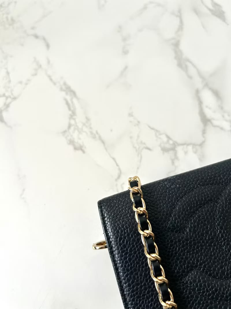 Chanel黑色魚子醬斜背包/單肩包/皮夾/側背包