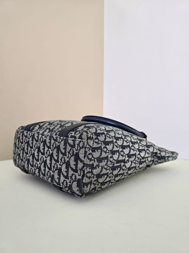 Dior藍灰色老花托特包/單肩包/側背包