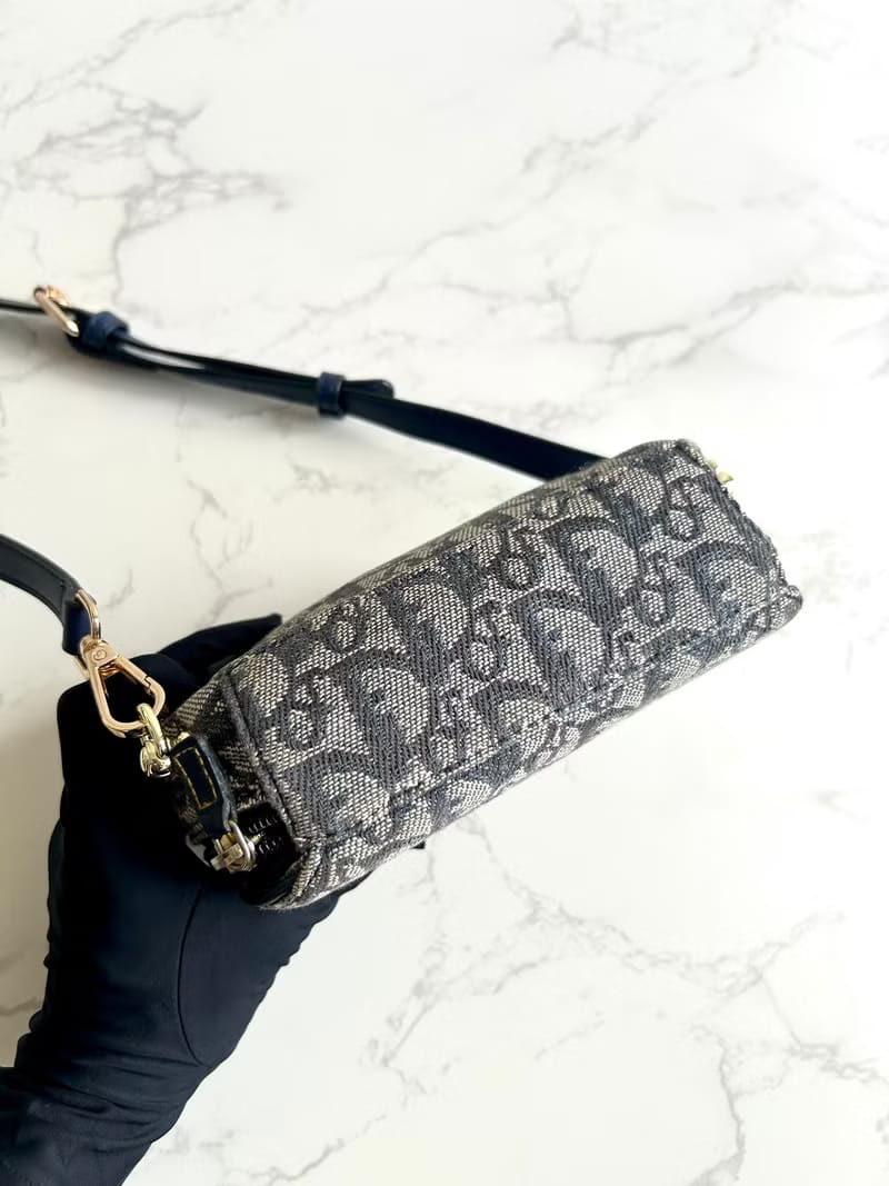 Dior深藍老花馬鞍包/單肩包/側背包/斜背包