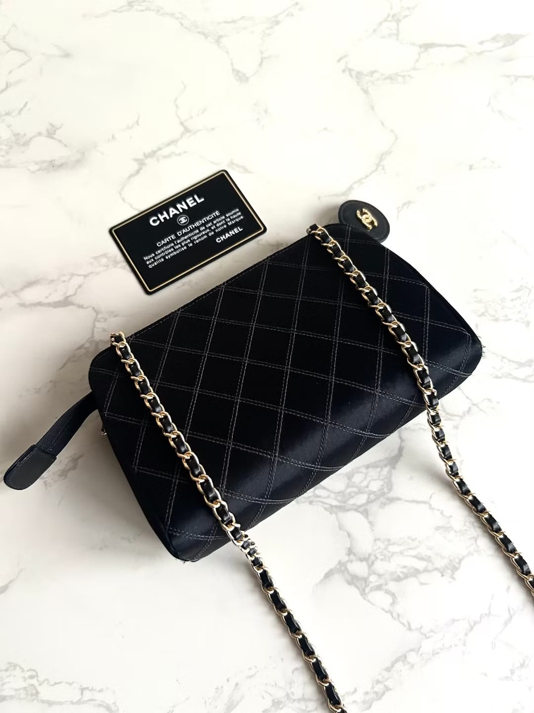 Chanel Black Silk Rhinestone Crossbody/Shoulder Bag