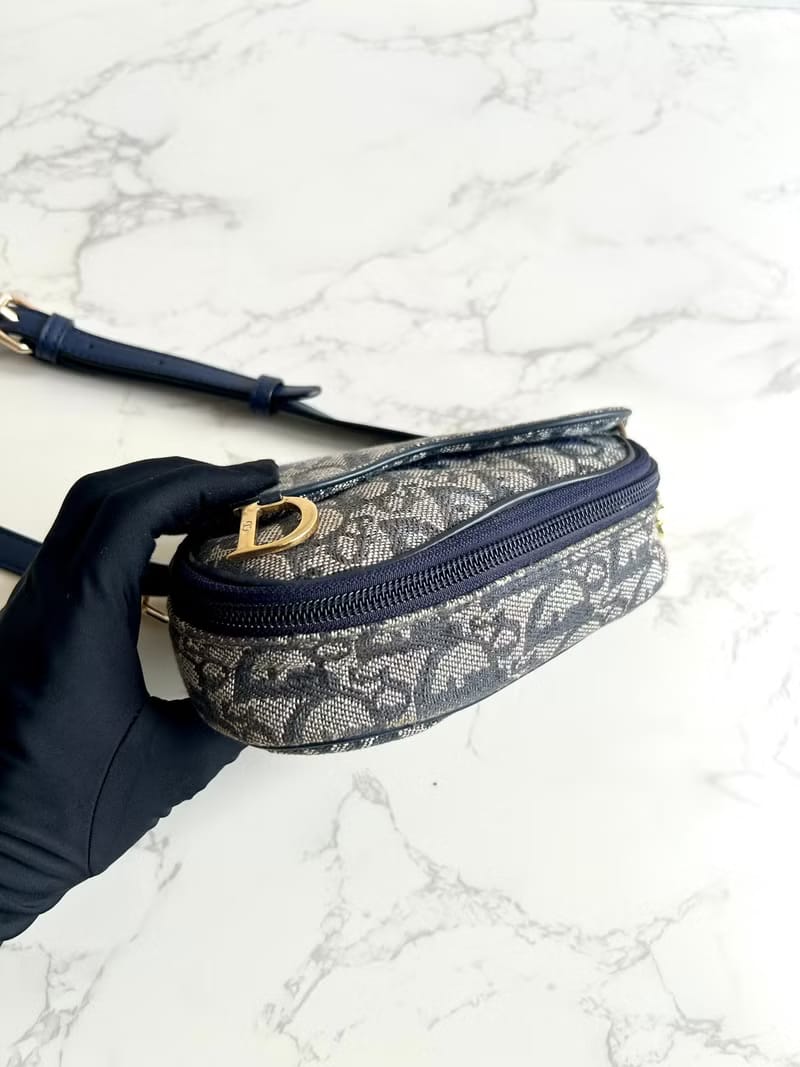 Dior深藍老花馬鞍包/單肩包/側背包/斜背包