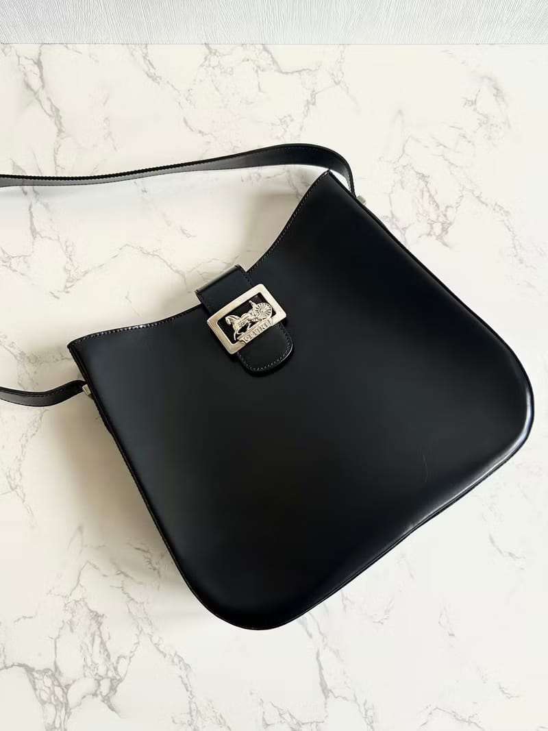 Celine Black and Silver Carriage Hobo Bag/Shoulder Bag/Crossbody Bag