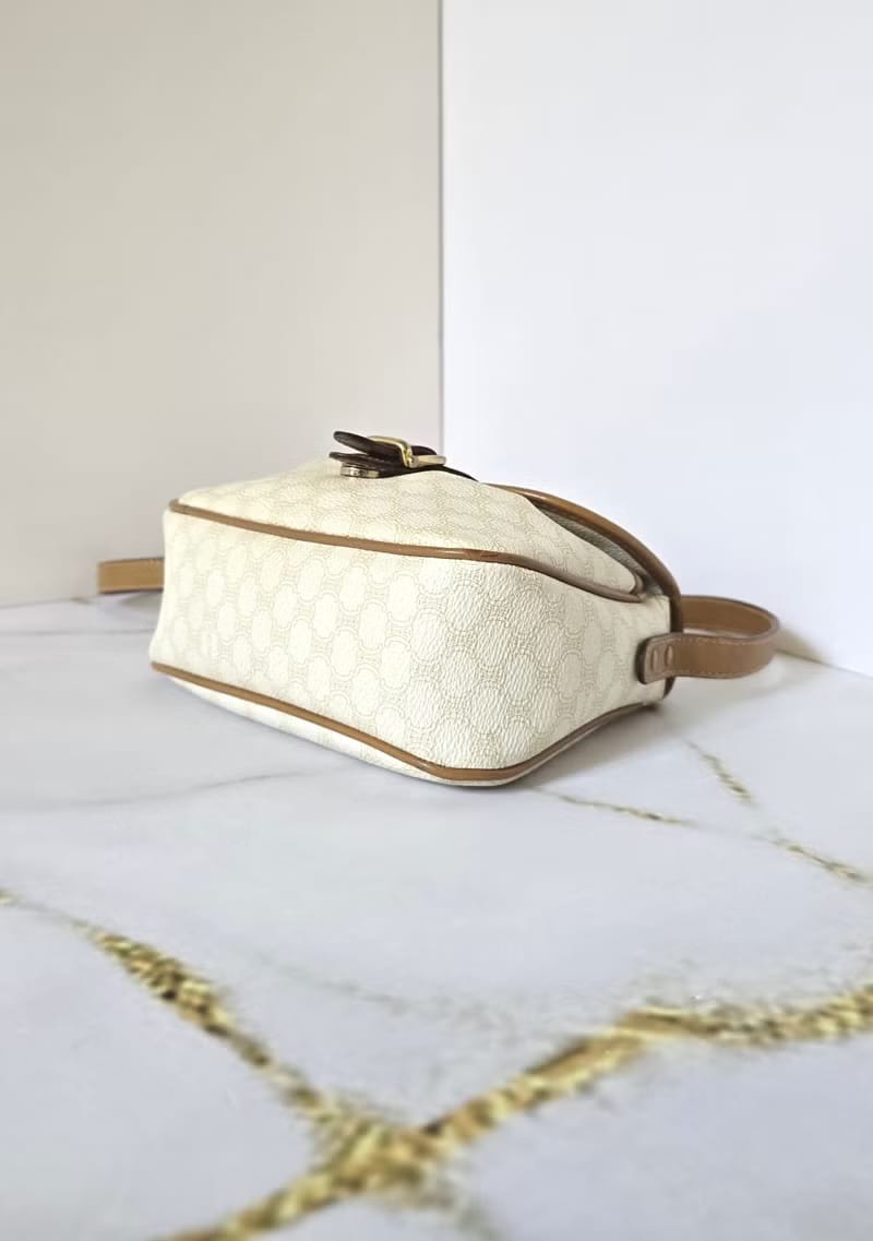 Celine White Triomphe Pattern Small Pumpkin Shoulder/Crossbody Bag