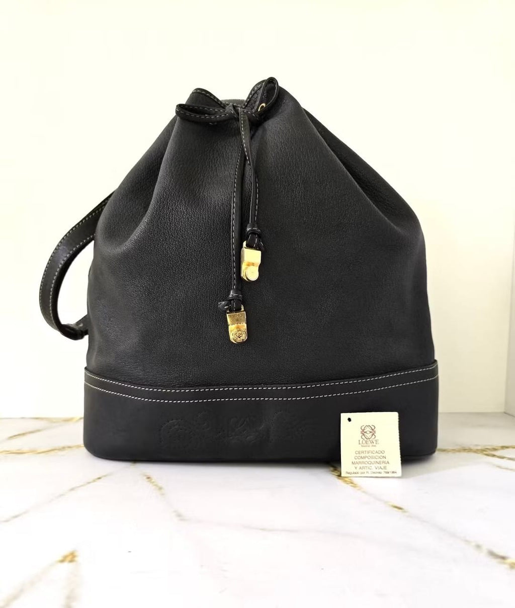 Loewe 黑金雕刻水桶包/單肩包/斜背包/側背包
