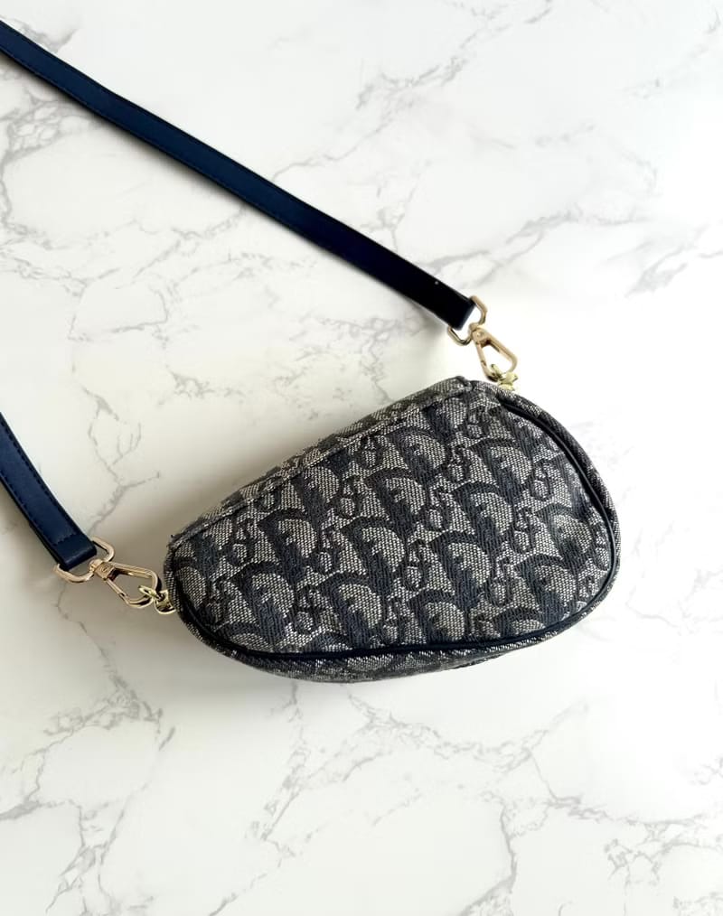 Dior深藍老花馬鞍包/單肩包/側背包/斜背包