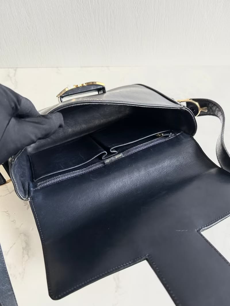Celine Black Gold Double Triomphe Box/Shoulder Bag/Crossbody Bag