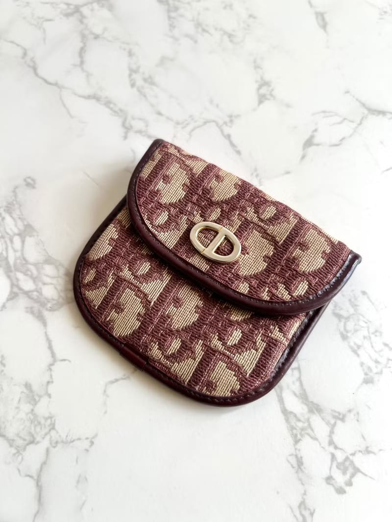 Dior burgundy old flower wallet/coin purse/storage bag/mouth gold bag