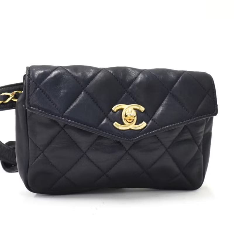 Chanel黑色金扣單肩包/腰帶包/側背包