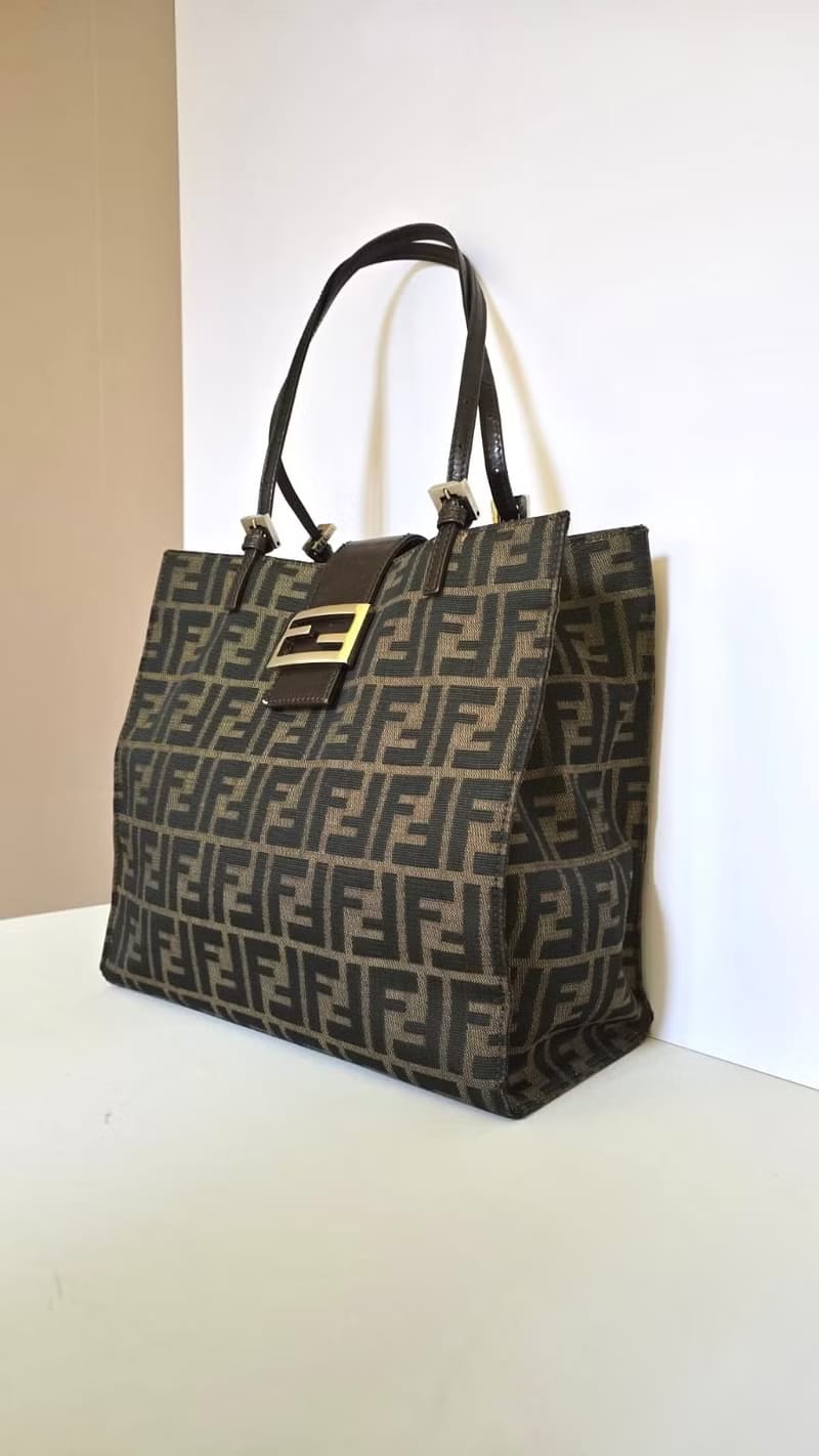 Fendi黑咖啡色老花側背包/單肩包/托特包