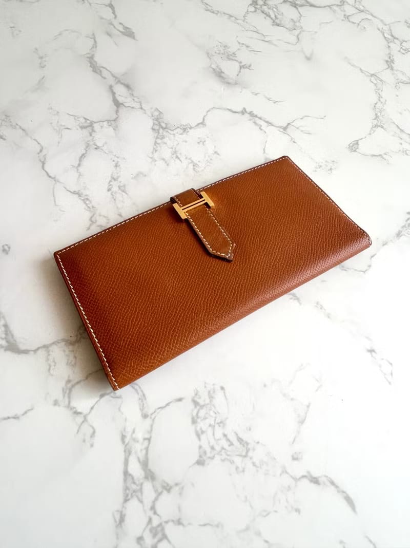 Hermes 啡金色皮革Bearn長夾/皮夾