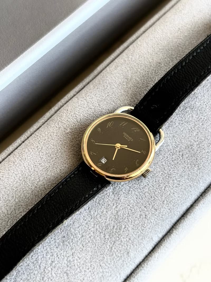 Hermes Arceau 黑金圓盤中古手錶/古董錶/腕錶